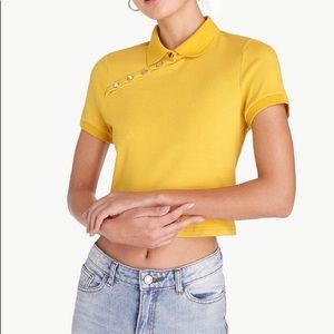Pomelo Button Detail Polo Crop Tee